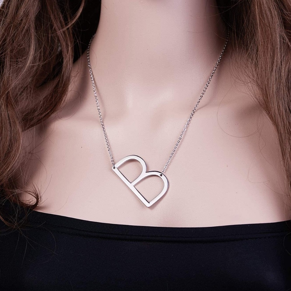 Silver Initial Pendant Necklace Letters A-Z - Picture 1 of 4